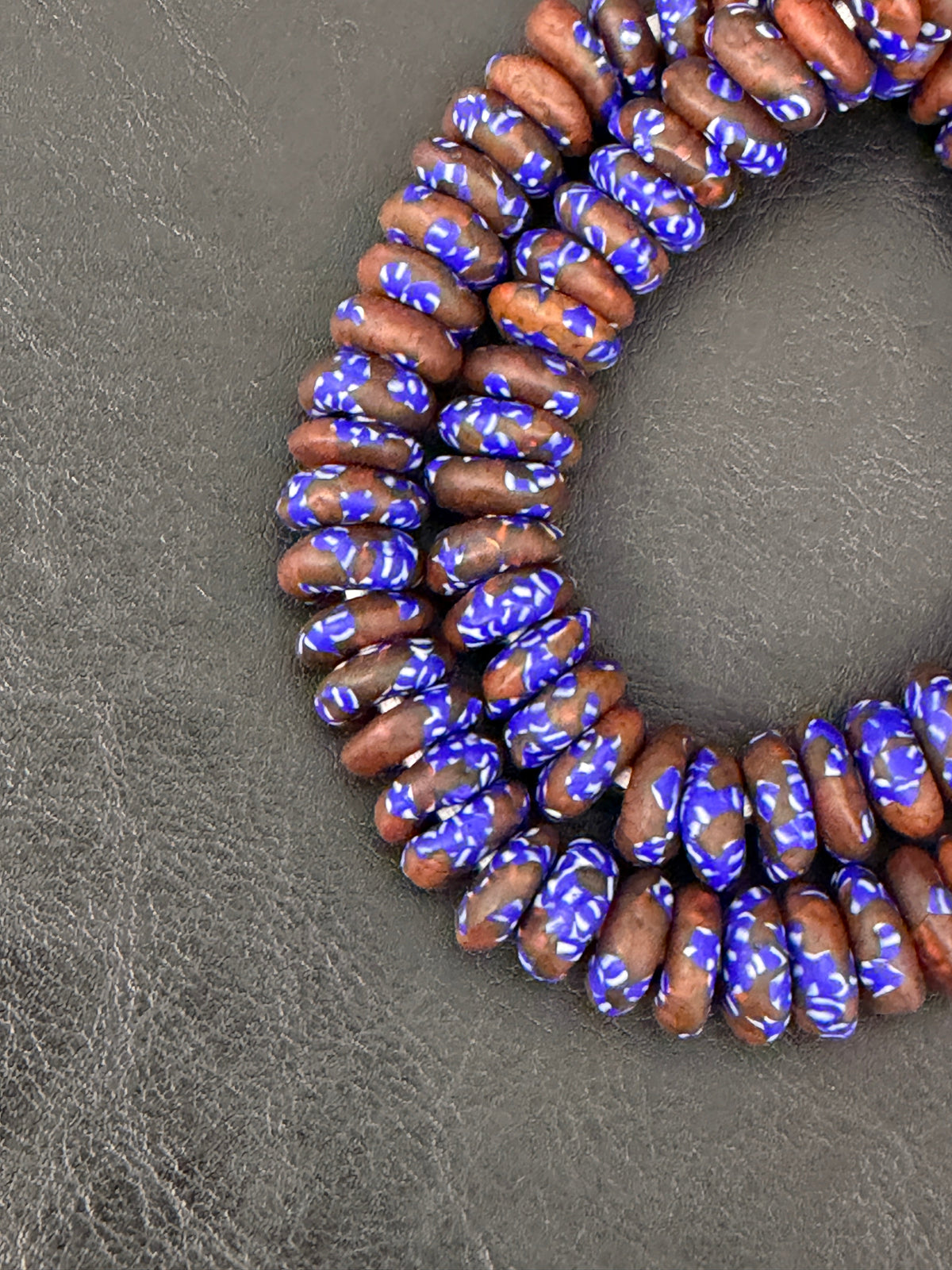 Handmade Blue Brown Fused Krobo Rondelle Recycled Glass Beads | Sustainable African Jewelry Supplies