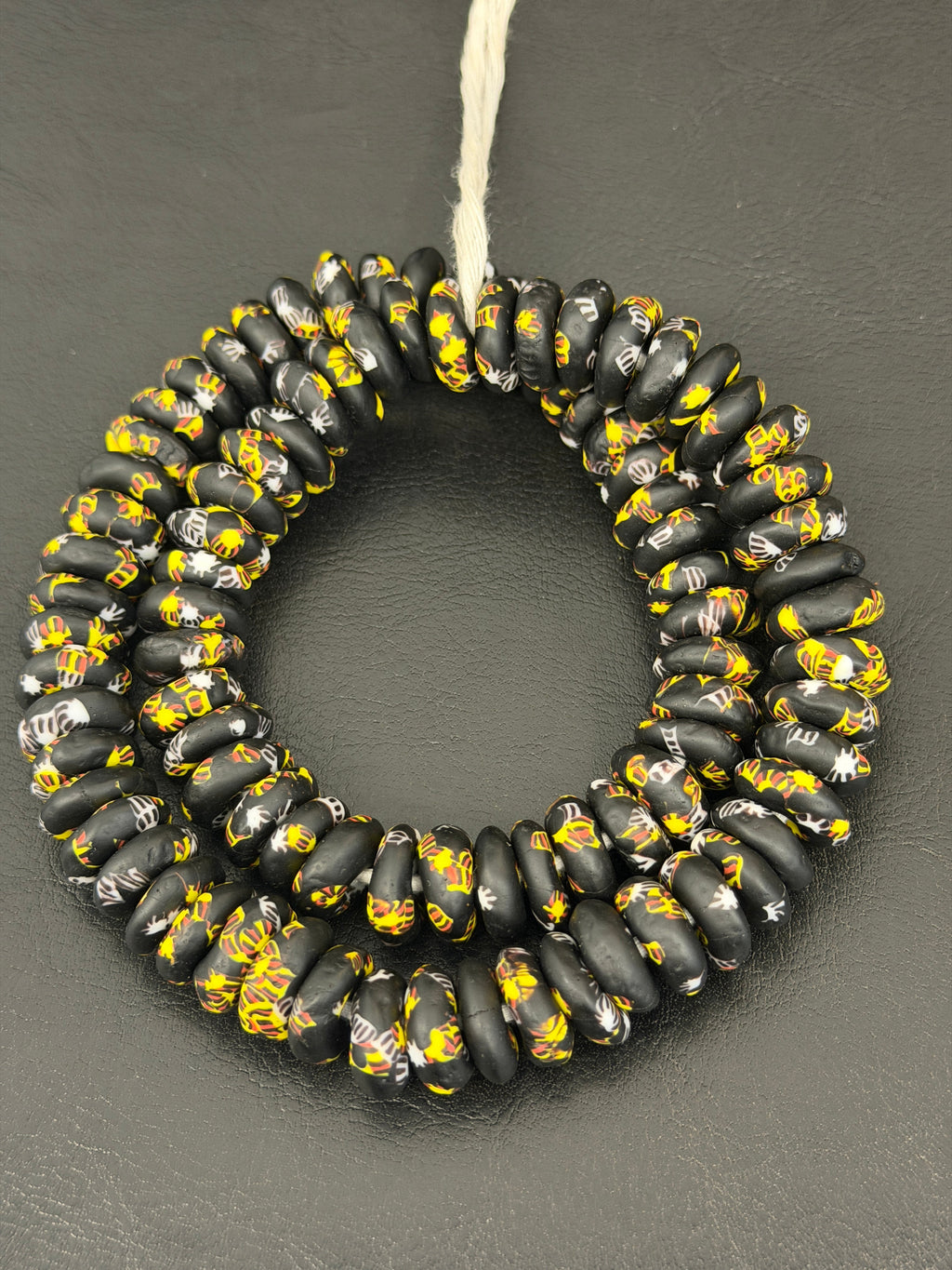 Midnight Heritage Fused Krobo Rondelle Recycled Glass Beads | Handmade Ghana African Glass Beads | 95–99 Beads per Strand