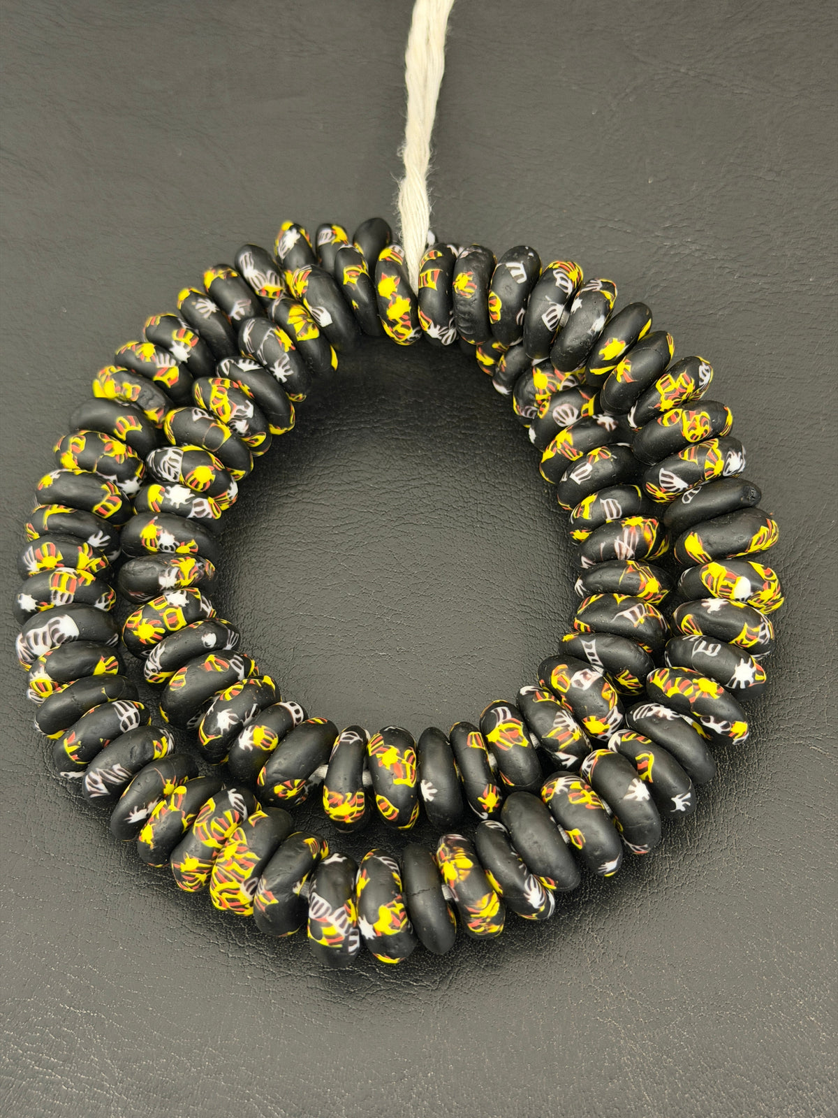 Midnight Heritage Fused Krobo Rondelle Recycled Glass Beads | Handmade Ghana African Glass Beads | 95–99 Beads per Strand