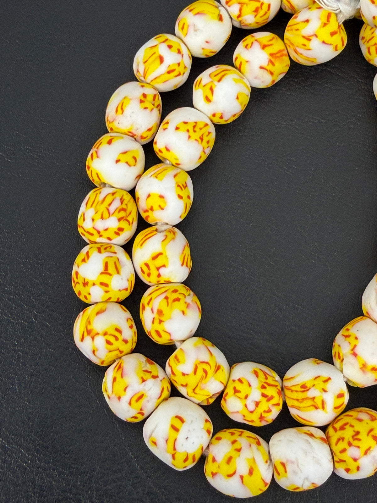 Authentic Fused Krobo Recycled Glass Beads 12–14mm | Ivory Yellow African Beads | Handmade in Ghana