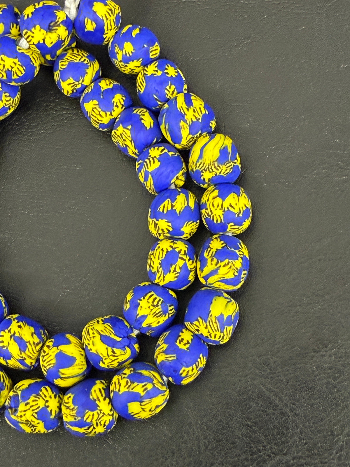 Royal Sapphire Fused Krobo Recycled Glass Beads 12–14mm | Handmade African Glass Beads from Ghana | 44 Beads Per Strand