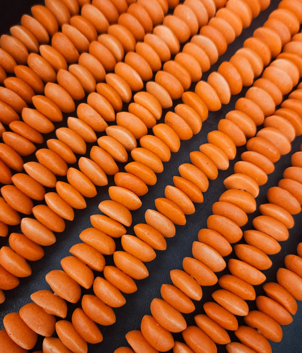 Ashanti Glass Rondelle Beads – Vibrant Orange Recycled Glass Beads | Large Hole African Glass Beads Handcrafted in Ghana