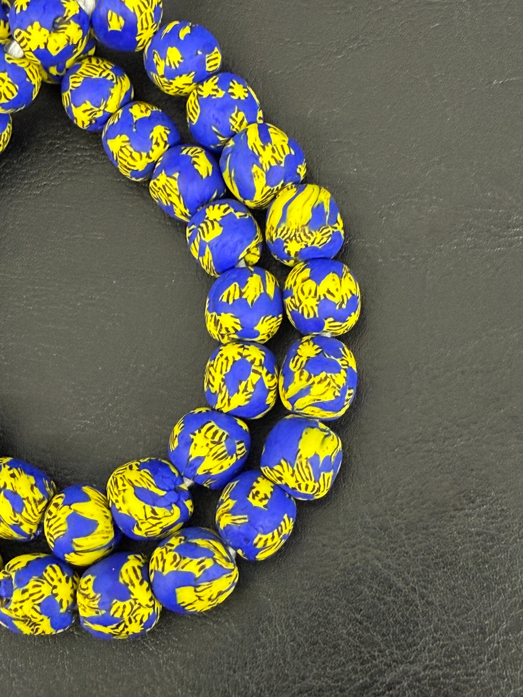Royal Sapphire Fused Krobo Recycled Glass Beads 12–14mm | Handmade African Glass Beads from Ghana | 44 Beads Per Strand