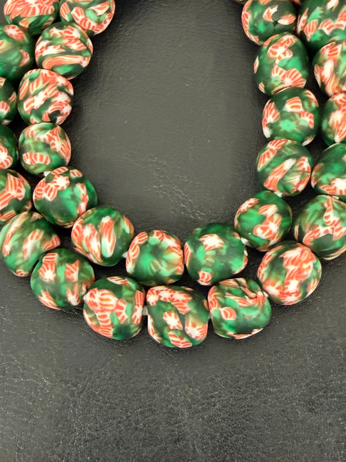 Authentic Fused Krobo Recycled Glass Beads 12–14mm | Green African Glass Beads | Handmade in Ghana