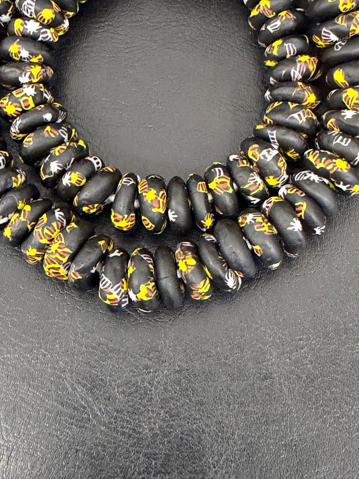 Midnight Heritage Fused Krobo Rondelle Recycled Glass Beads | Handmade Ghana African Glass Beads | 95–99 Beads per Strand