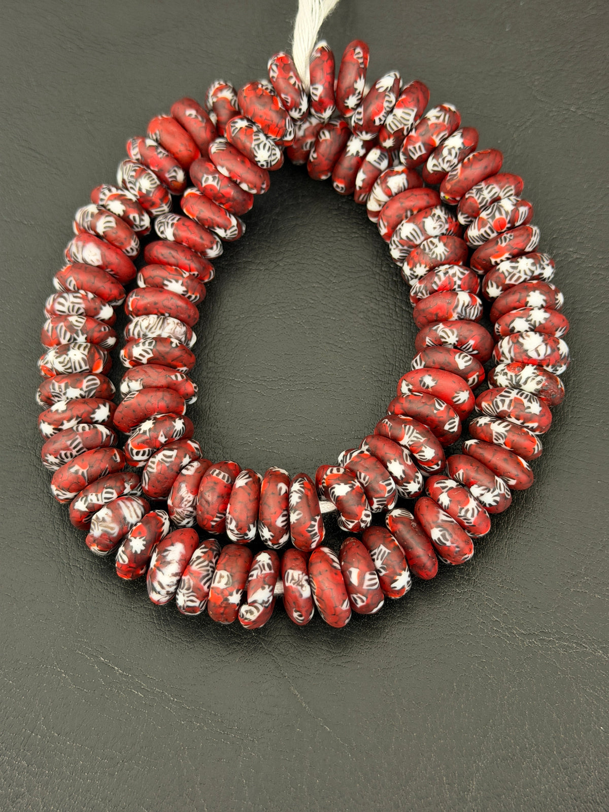 Authentic Garnet Red Fused Krobo Rondelle Beads | Handmade Recycled Glass Beads | Ghana