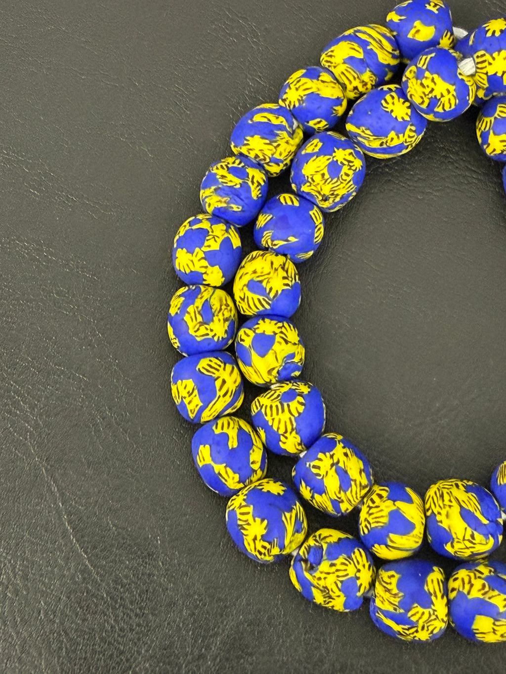 Royal Sapphire Fused Krobo Recycled Glass Beads 12–14mm | Handmade African Glass Beads from Ghana | 44 Beads Per Strand
