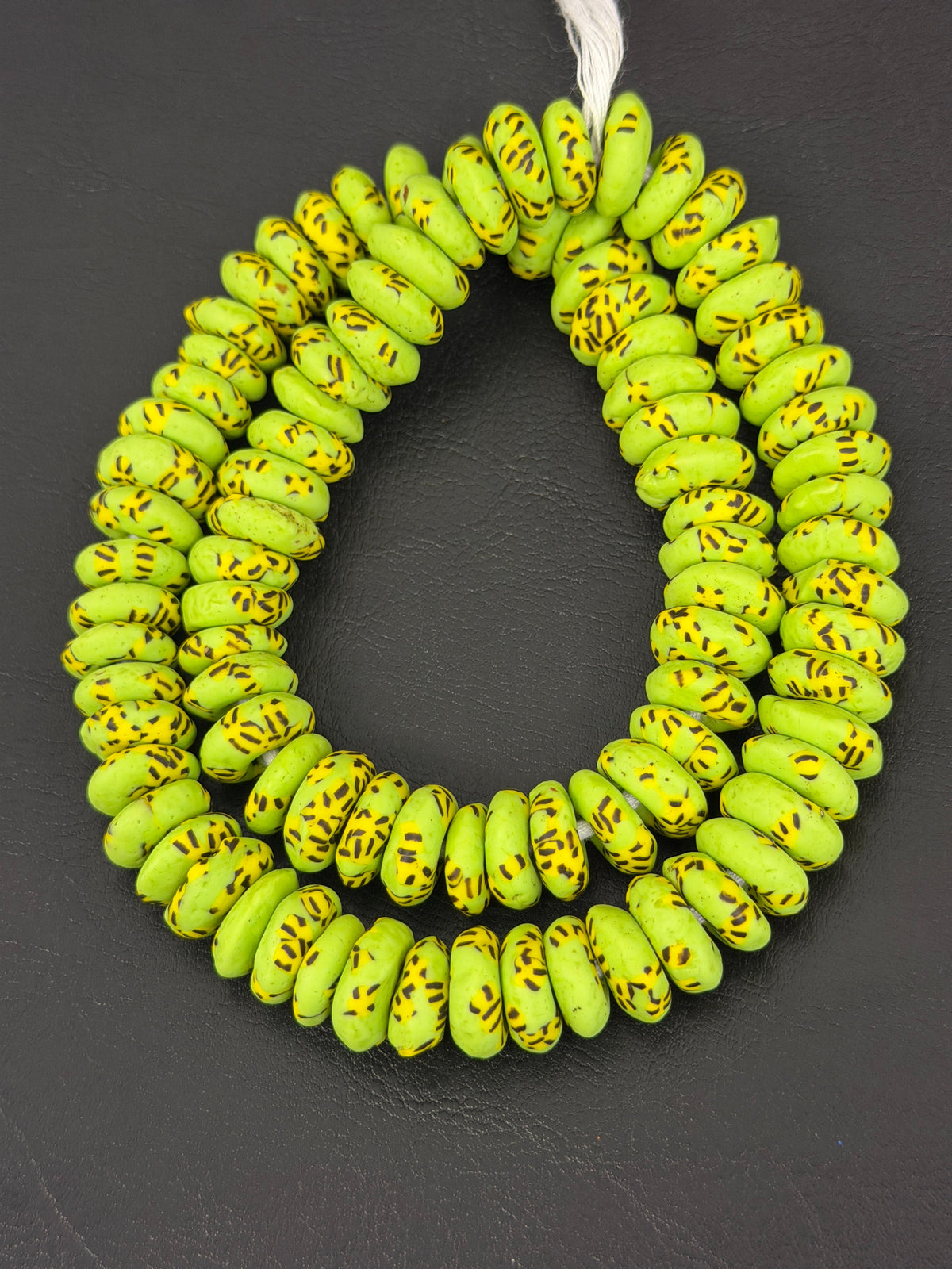 Refractured Krobo Rondelle Recycled Glass Beads | Lime Green Ghana Glass Beads | Authentic African Designer Jewelry Supplies