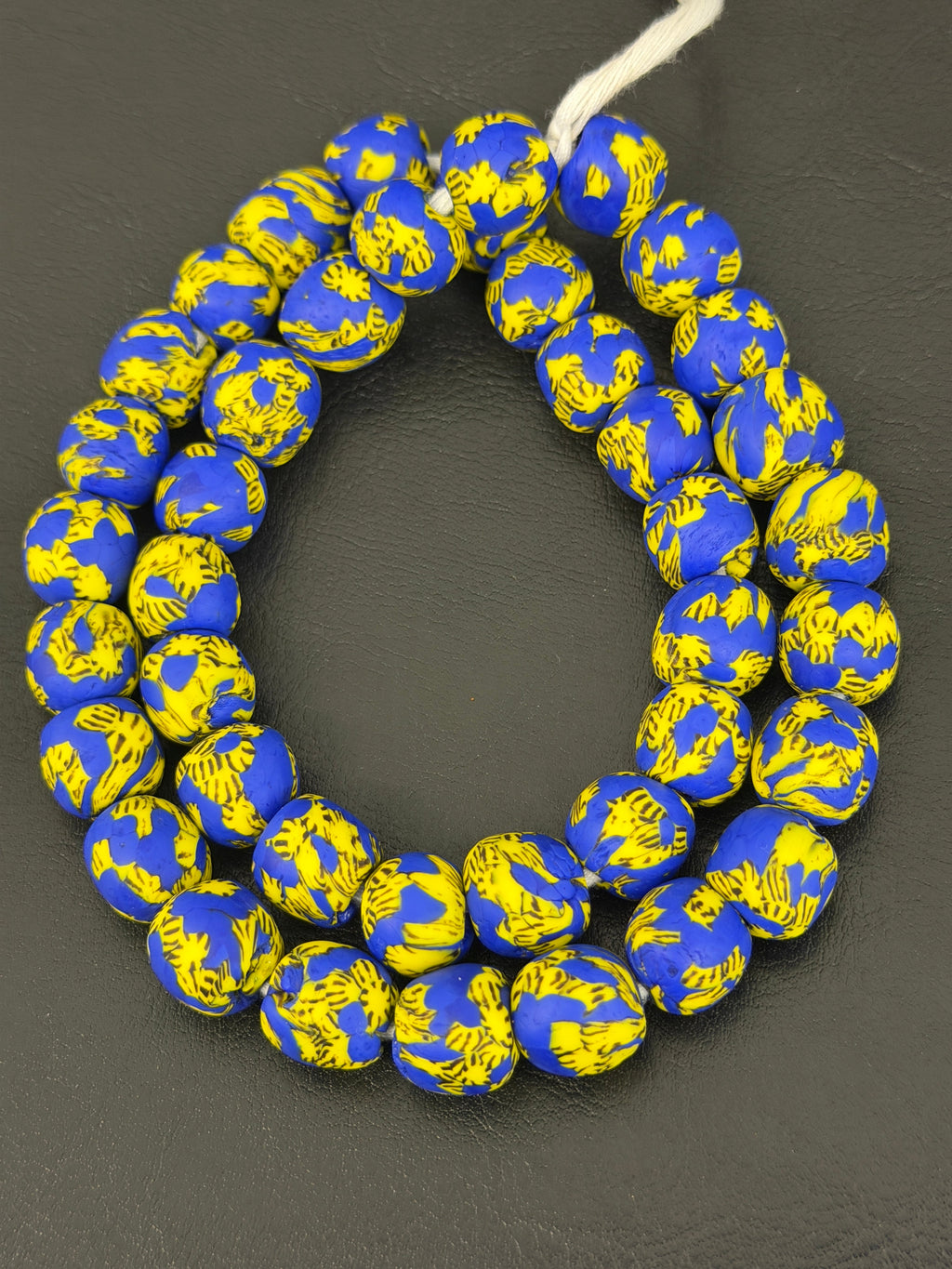 Royal Sapphire Fused Krobo Recycled Glass Beads 12–14mm | Handmade African Glass Beads from Ghana | 44 Beads Per Strand