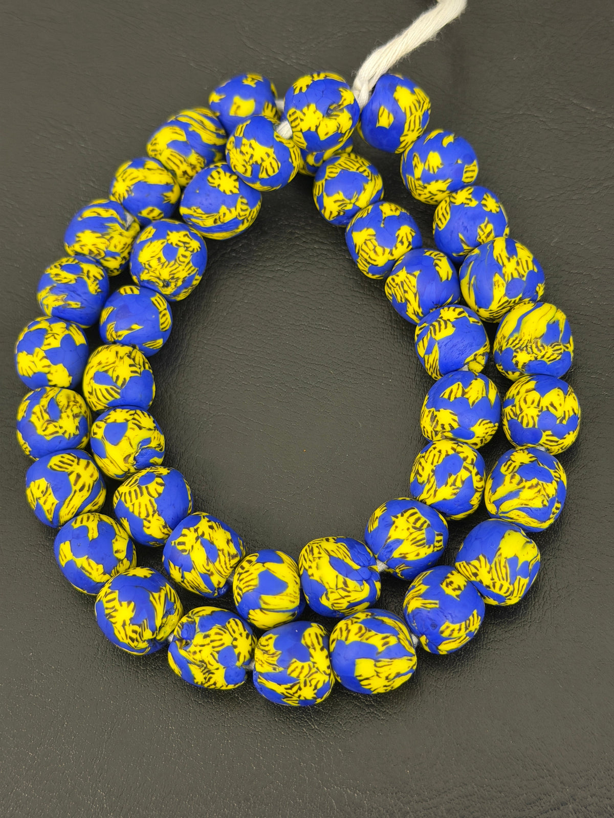 Royal Sapphire Fused Krobo Recycled Glass Beads 12–14mm | Handmade African Glass Beads from Ghana | 44 Beads Per Strand