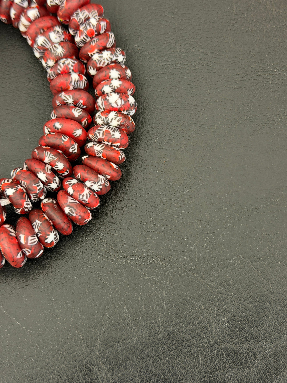 Authentic Garnet Red Fused Krobo Rondelle Beads | Handmade Recycled Glass Beads | Ghana