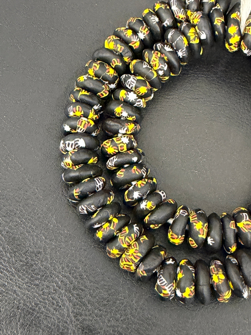 Midnight Heritage Fused Krobo Rondelle Recycled Glass Beads | Handmade Ghana African Glass Beads | 95–99 Beads per Strand