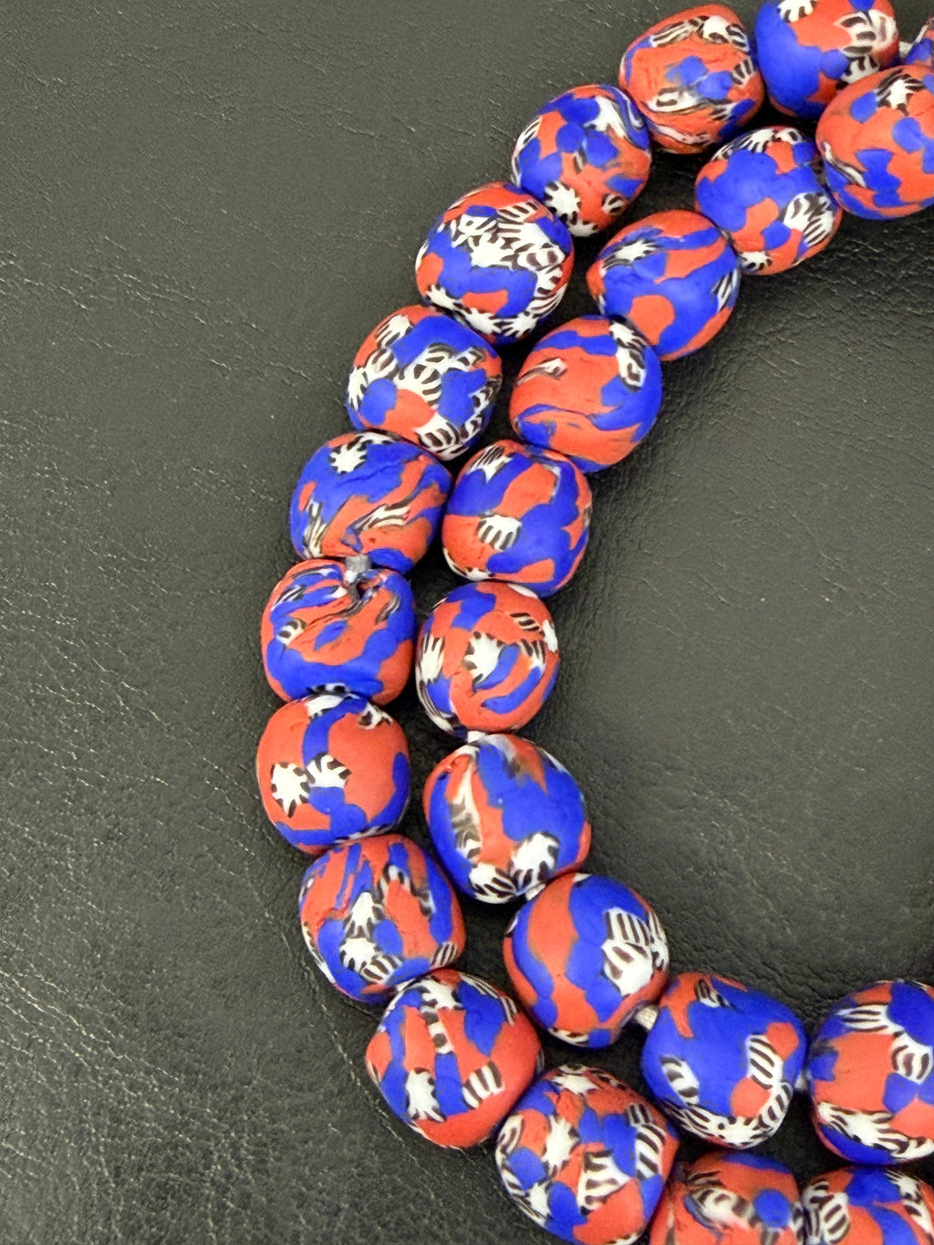 Authentic Fused Krobo Recycled Glass Beads 12–14mm | Red Blue African Glass Beads | Handmade in Ghana