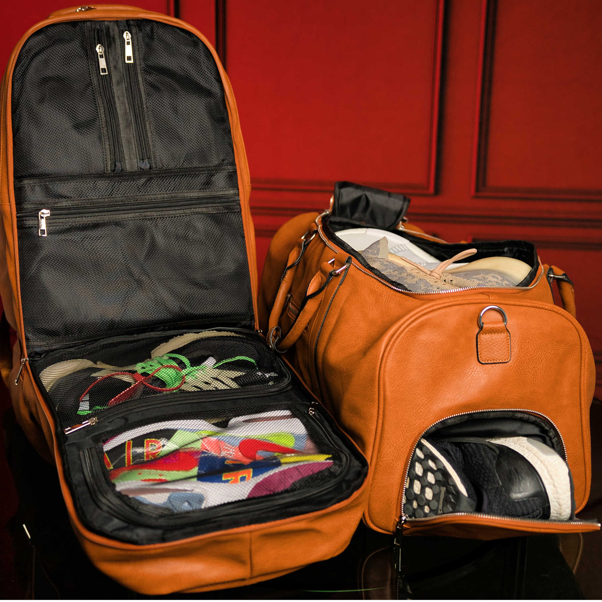 Brown Tumbled Leather Duffle Bag