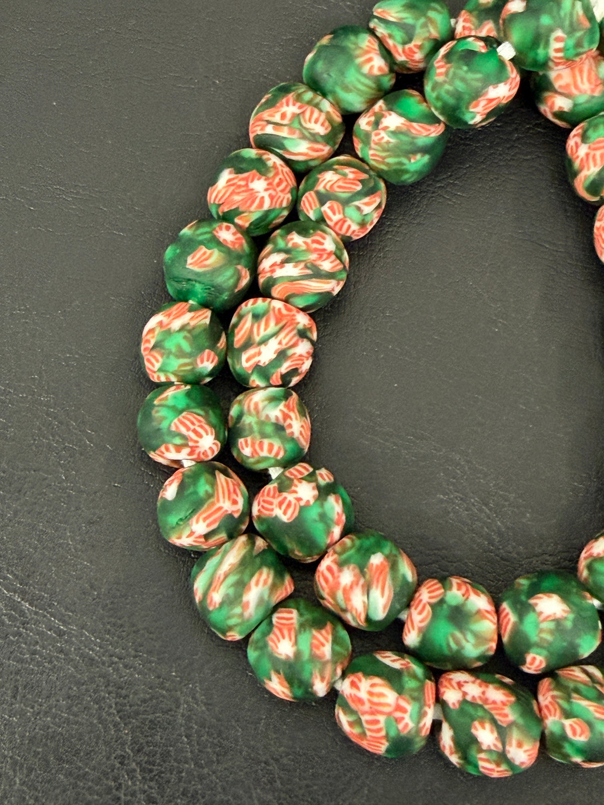 Authentic Fused Krobo Recycled Glass Beads 12–14mm | Green African Glass Beads | Handmade in Ghana
