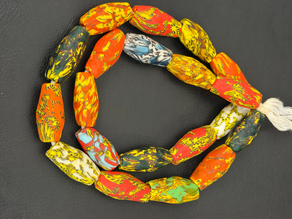 Multicolor XL Fused Krobo Recycled Glass Beads, Handmade African Glass Beads, Ghana Statement Jewelry Supplies