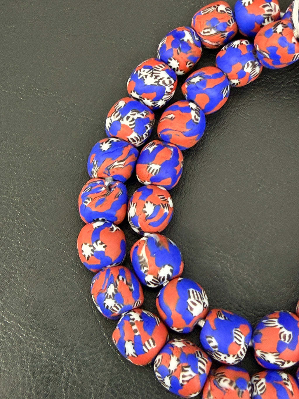 Authentic Fused Krobo Recycled Glass Beads 12–14mm | Red Blue African Glass Beads | Handmade in Ghana