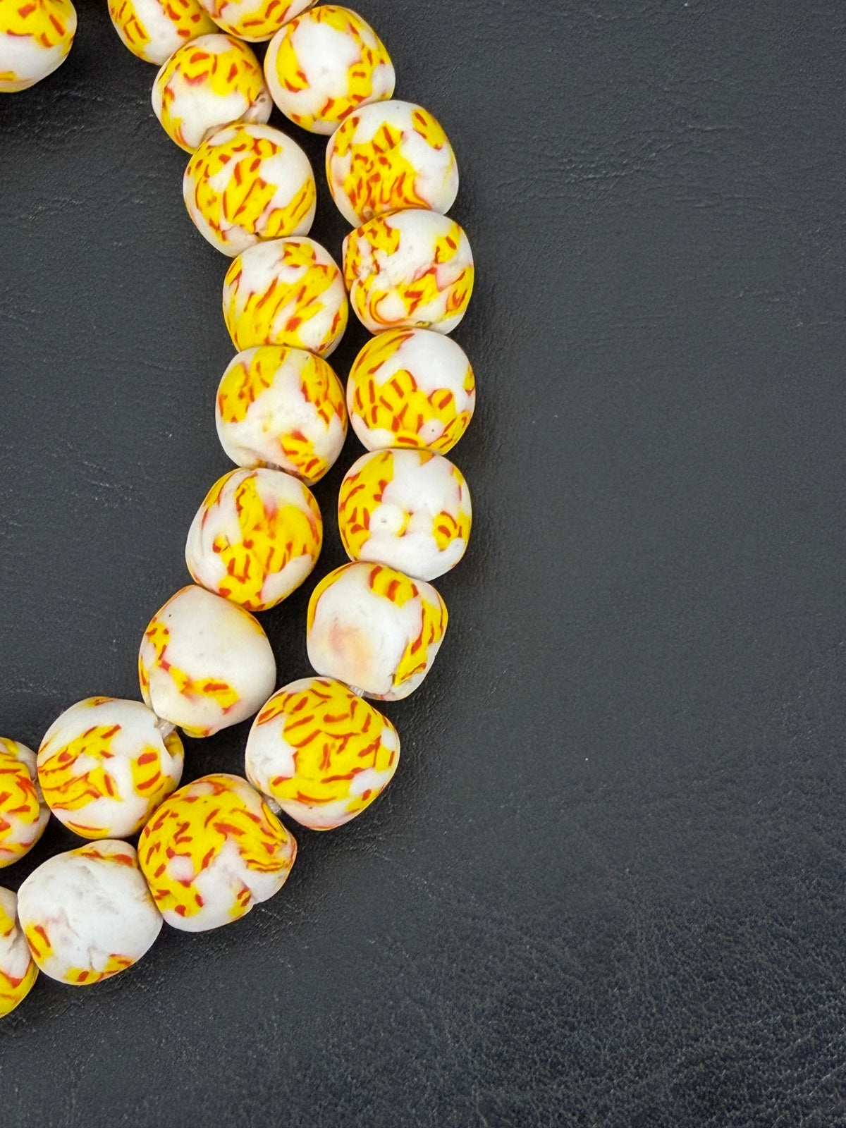Authentic Fused Krobo Recycled Glass Beads 12–14mm | Ivory Yellow African Beads | Handmade in Ghana