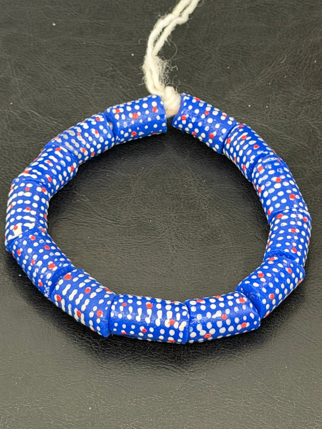 Stars & Stripes Krobo Glass Beads | Royal Blue Polka Dot Long Tube Beads | Handcrafted Ghana Recycled Glass Beads