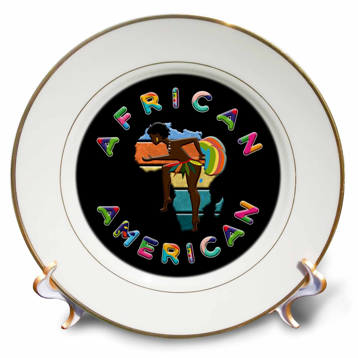 3dRose Africa - African American on Black. African Roots Plates (cp-365333)