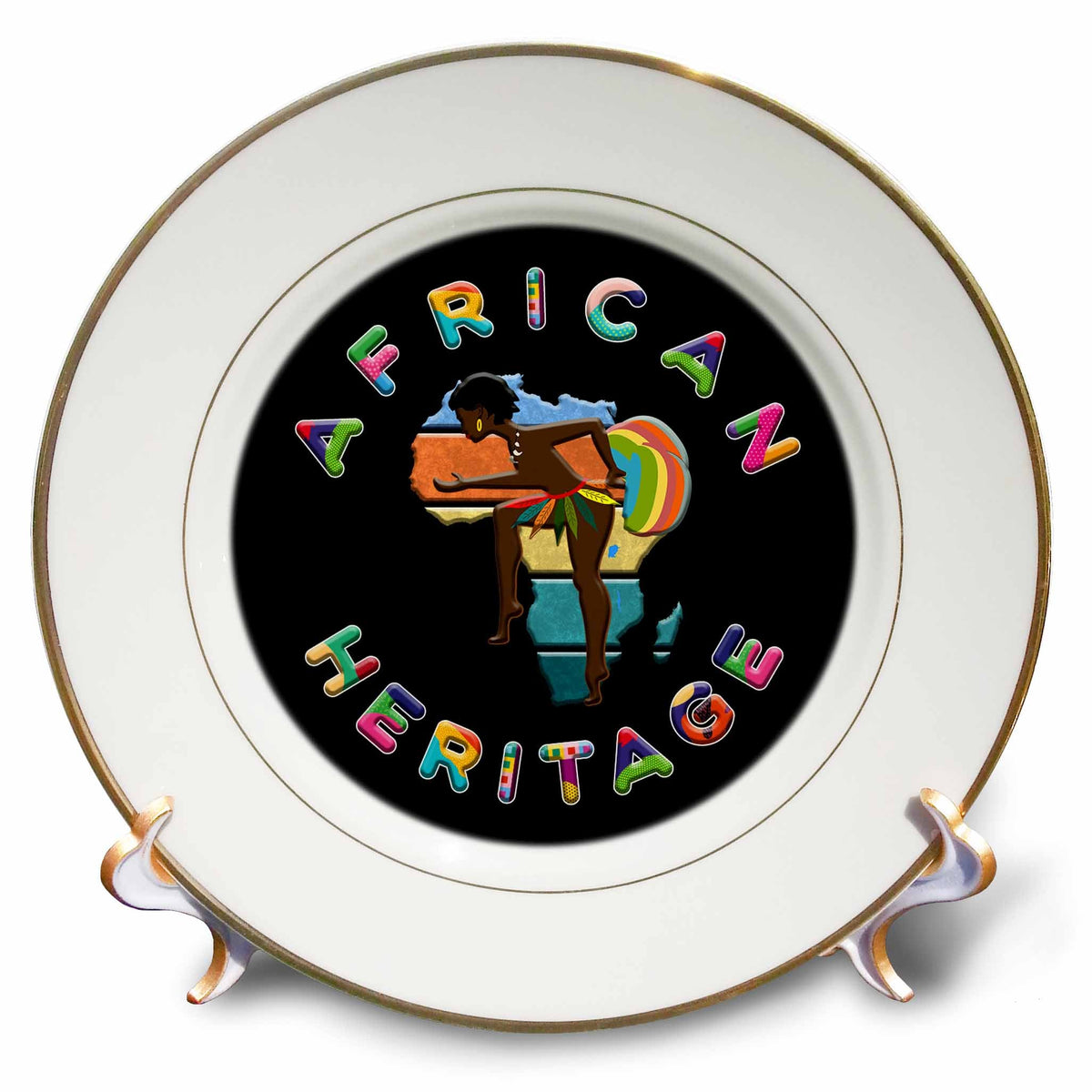 3dRose Africa - African Heritage on Black. African American Plates (cp-365336)
