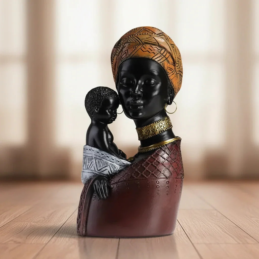 Traditional African Mother & Child Resin Sculpture Decorative Figurine