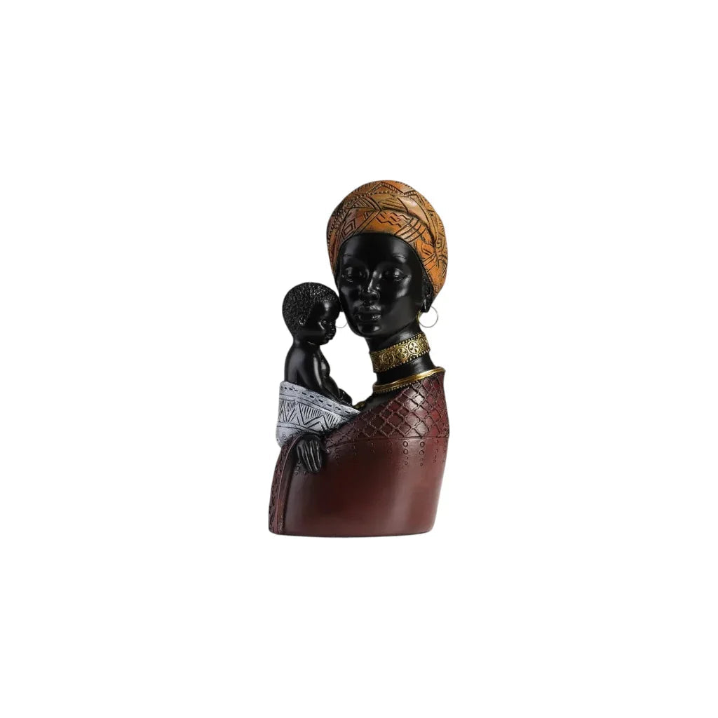 Traditional African Mother & Child Resin Sculpture Decorative Figurine