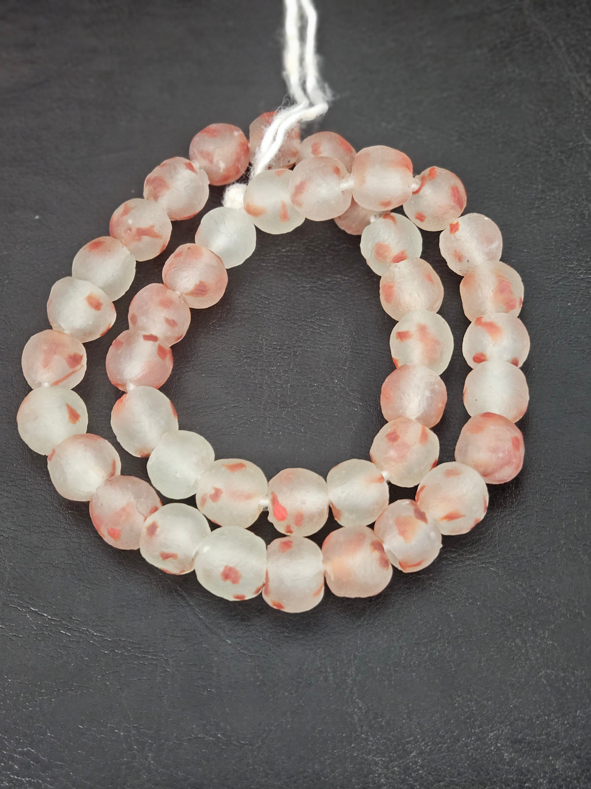 Authentic African Beads from Ghana | Chunky Coral Speckled Translucent Recycled Glass Beads | Handmade Krobo Beads 12–14mm