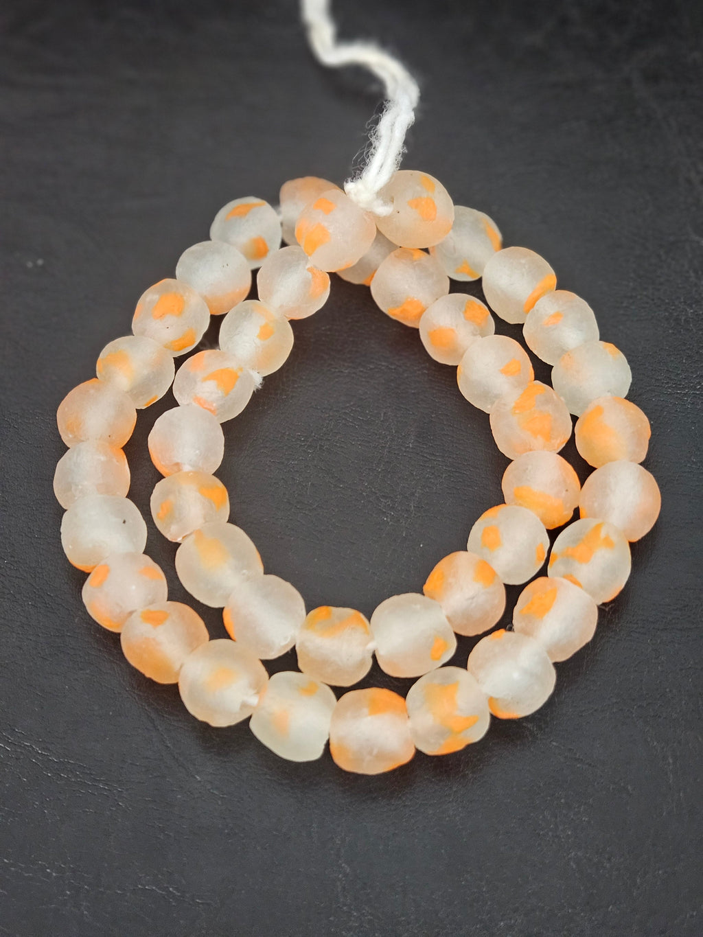 Authentic African Beads from Ghana | Orange Speckled Translucent Krobo Recycled Glass Beads | Handmade 12–14mm