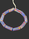 Heritage Patriot Long Tube Krobo Glass Beads | Red White Blue Painted Recycled Glass Beads | Handcrafted Ghana Artisan Beads