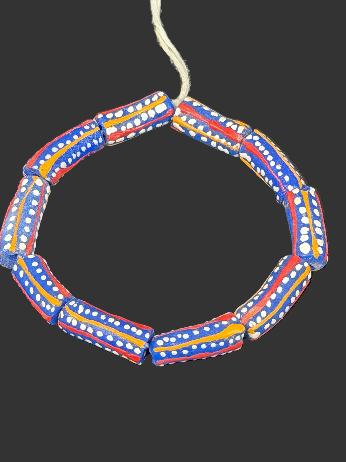Heritage Patriot Long Tube Krobo Glass Beads | Red White Blue Painted Recycled Glass Beads | Handcrafted Ghana Artisan Beads