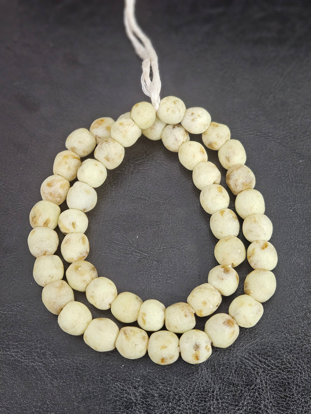 Aadampo Authentic Ivory Sand Krobo Powdered Glass Beads | Handmade Recycled Glass Beads from Ghana | 13–14mm