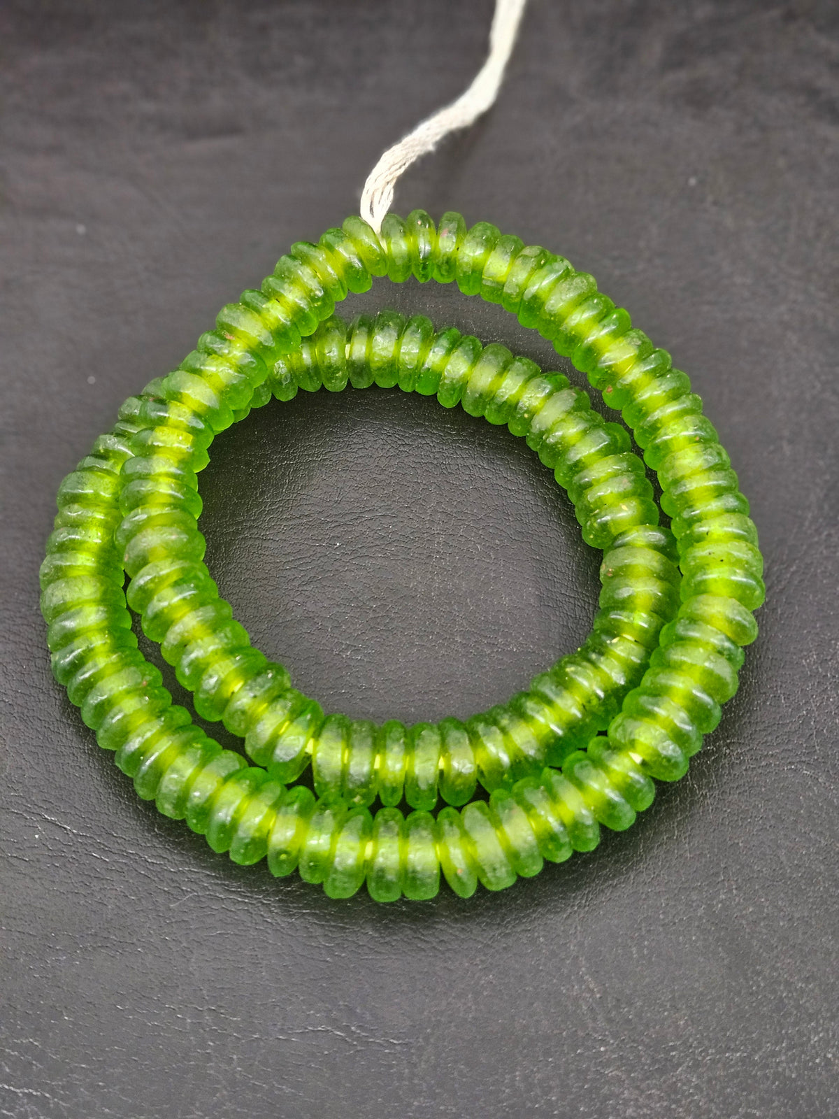 Authentic Lime Green Krobo Translucent Recycled Glass Rondelle Beads Handmade in Ghana