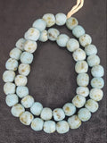 Authentic Krobo Powdered Glass Beads Ghana | Matte Mist Blue Recycled Glass Beads | 13–14mm