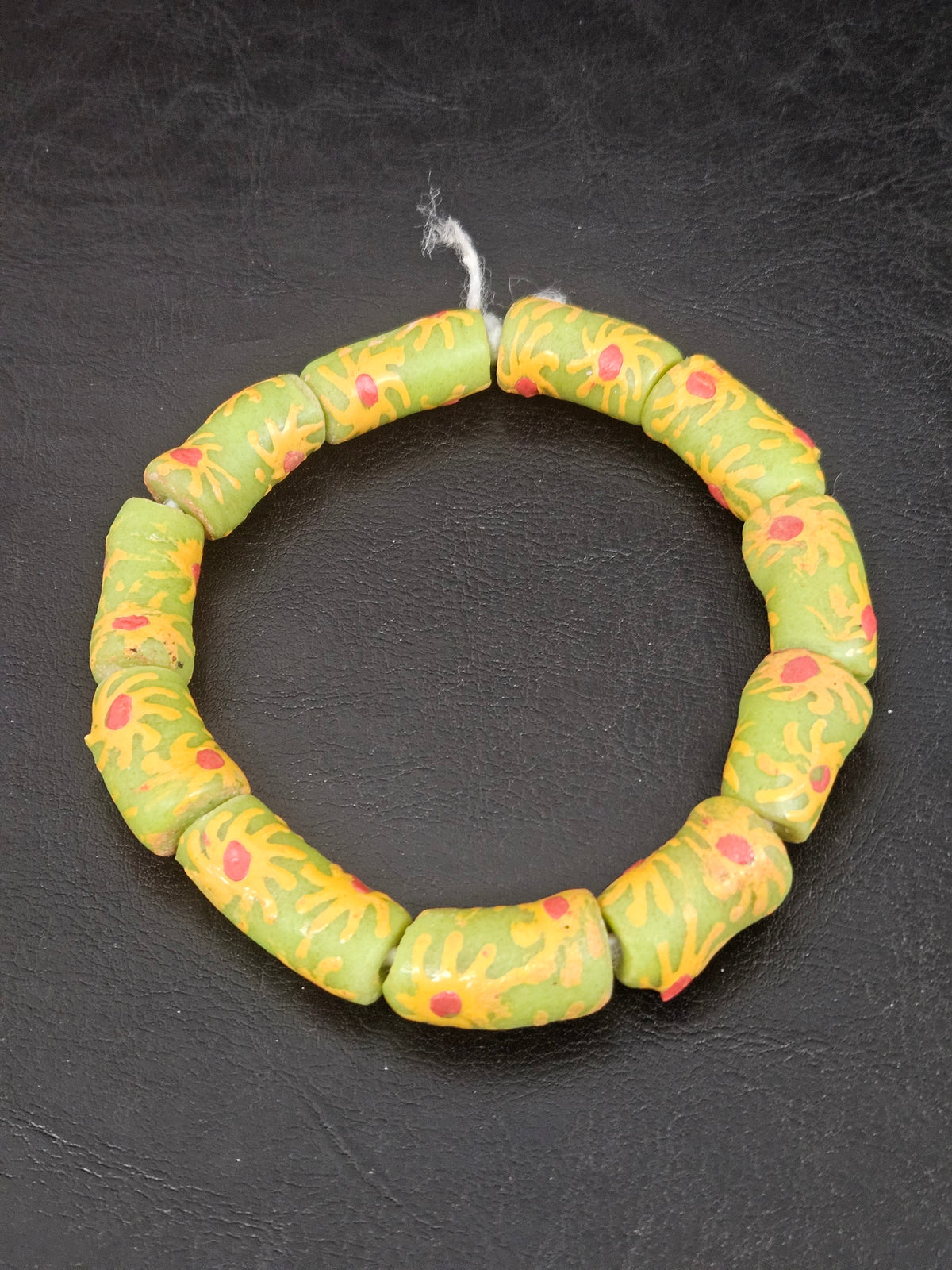 Painted Krobo Glass Tube Beads | Sage Green Recycled Glass Tube Beads | Handmade in Ghana | 13–14×26–30mm