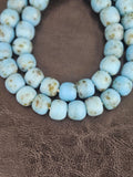 Authentic Krobo Powdered Glass Beads Ghana | Matte Sky Blue Recycled Glass Beads | 13–14mm