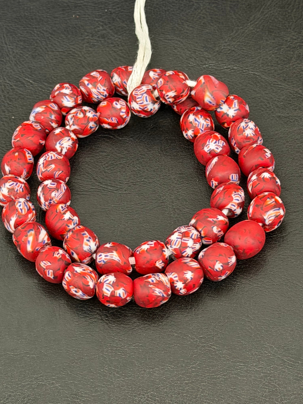 Heritage Crimson Celebration Fused Krobo Glass Beads | Handcrafted Ghana Recycled Glass Beads | Festival Collection