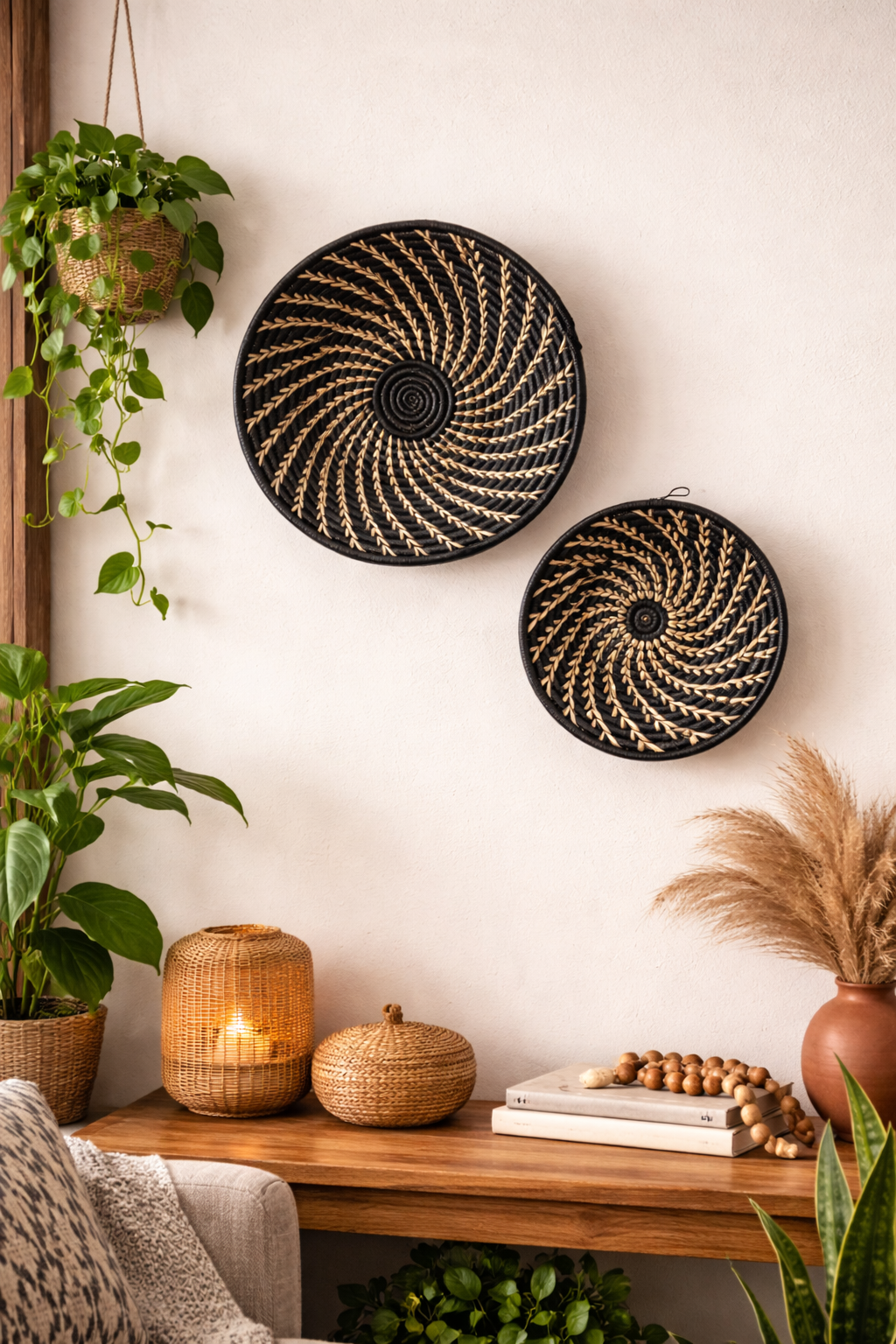 Large Black White Woven African Basket