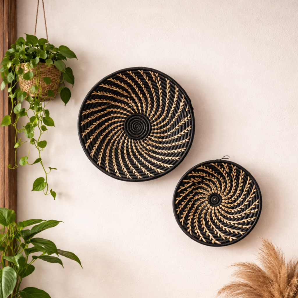 Large Black White Woven African Basket