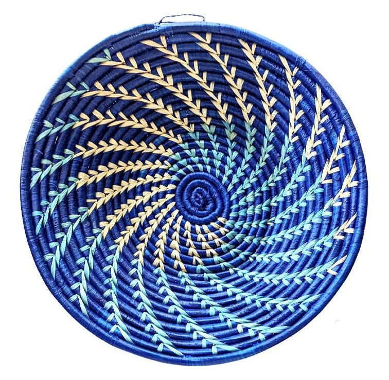Large Blue White Woven African Basket