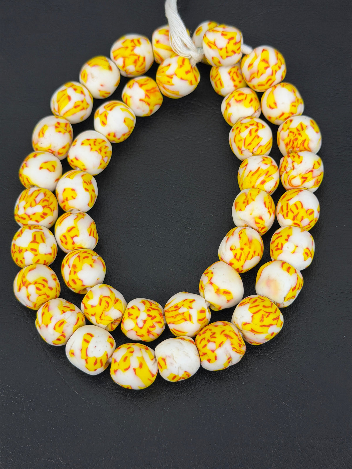 Authentic Fused Krobo Recycled Glass Beads 12–14mm | Ivory Yellow African Beads | Handmade in Ghana
