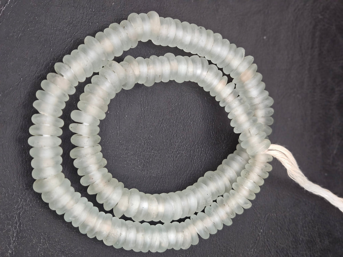 Authentic Frost White Krobo Translucent Recycled Glass Rondelle Beads Handmade in Ghana