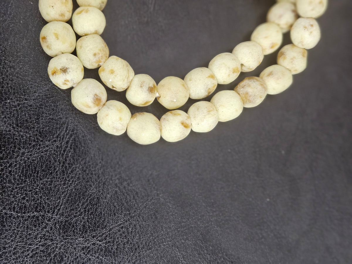 Aadampo Authentic Ivory Sand Krobo Powdered Glass Beads | Handmade Recycled Glass Beads from Ghana | 13–14mm