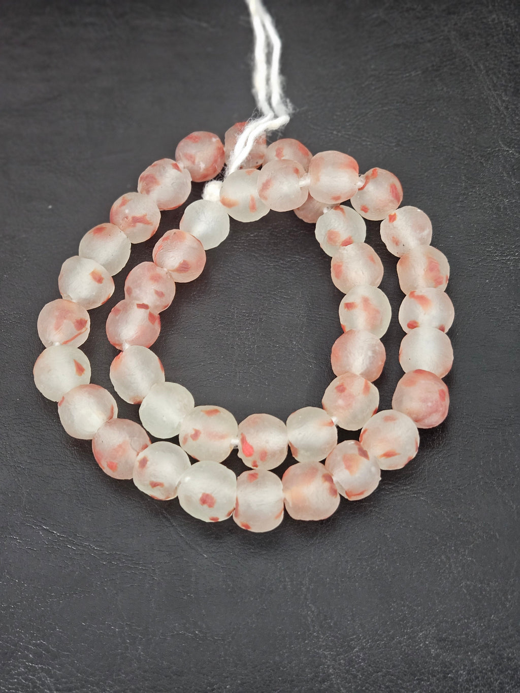 Authentic African Beads from Ghana | Chunky Coral Speckled Translucent Recycled Glass Beads | Handmade Krobo Beads 12–14mm