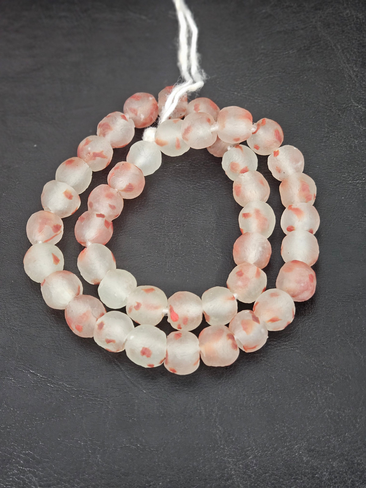 Authentic African Beads from Ghana | Chunky Coral Speckled Translucent Recycled Glass Beads | Handmade Krobo Beads 12–14mm