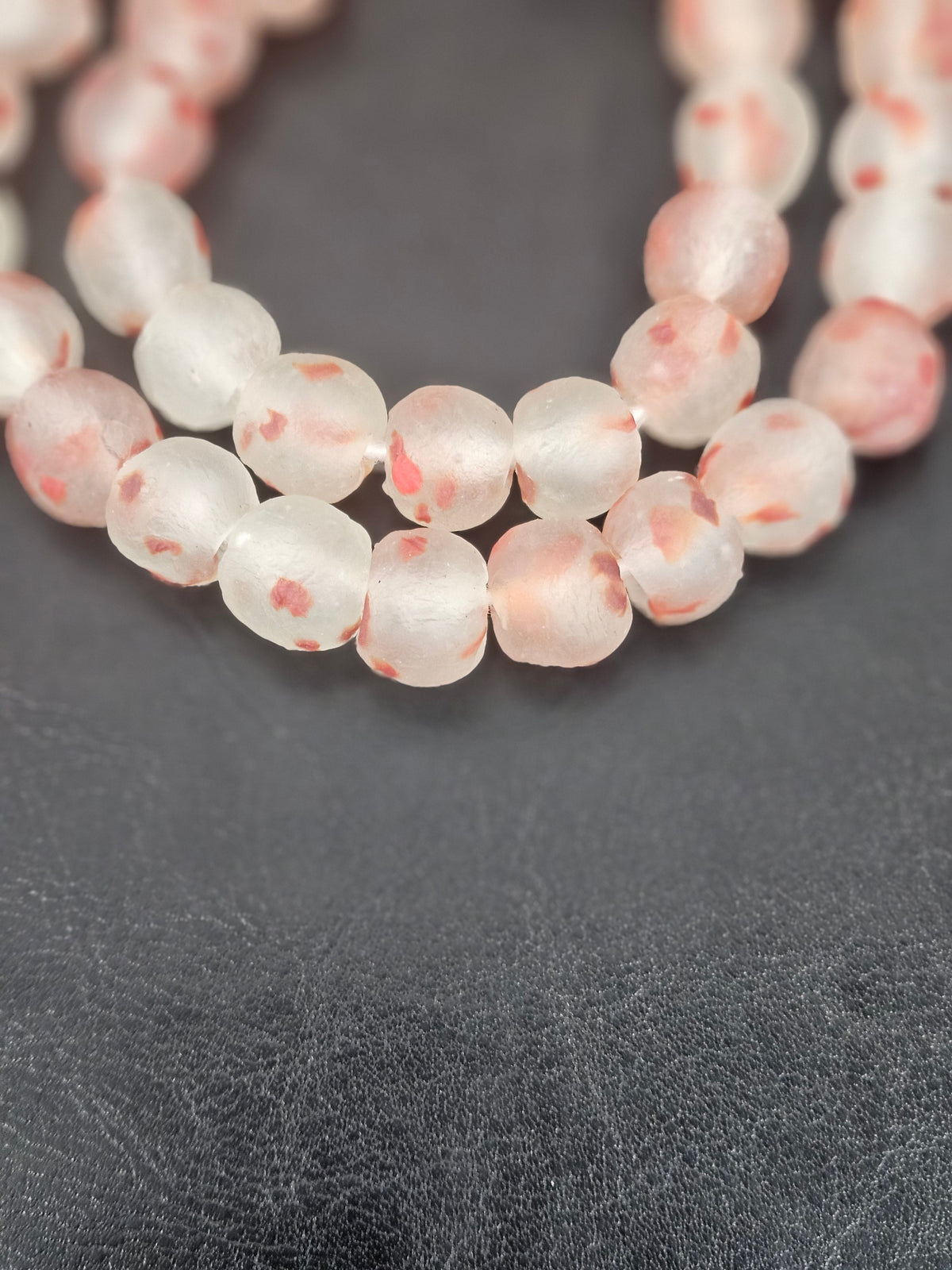 Authentic African Beads from Ghana | Chunky Coral Speckled Translucent Recycled Glass Beads | Handmade Krobo Beads 12–14mm