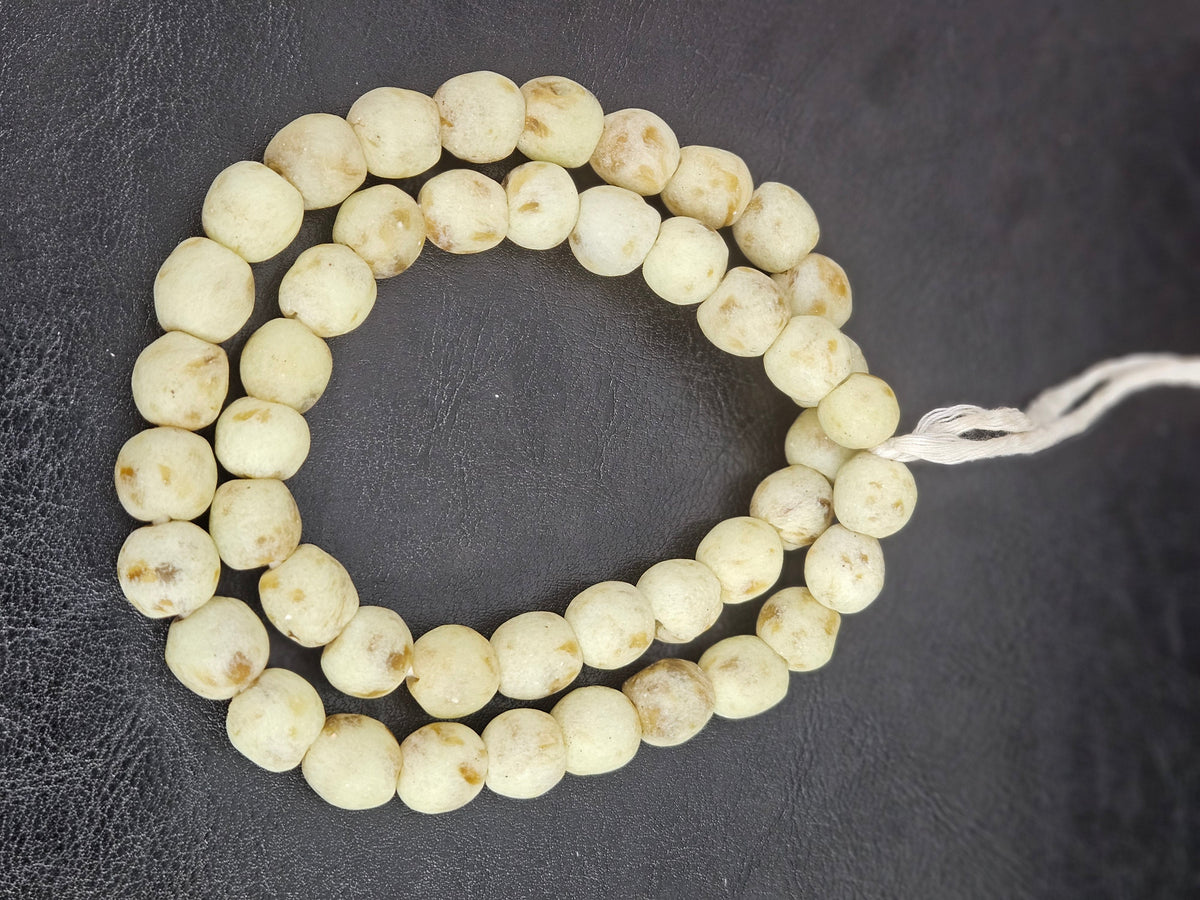 Aadampo Authentic Ivory Sand Krobo Powdered Glass Beads | Handmade Recycled Glass Beads from Ghana | 13–14mm