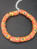 Krobo Painted Glass Tube Beads | Terracotta Coral, Golden Yellow & Royal Blue | Handmade Recycled Glass Beads from Ghana