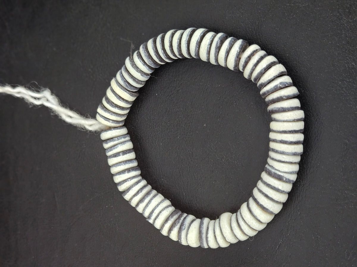 Handmade Ivory & Charcoal Krobo Glass Spacer Beads, African Recycled Glass Beads, Ghana Jewelry Making Supplies