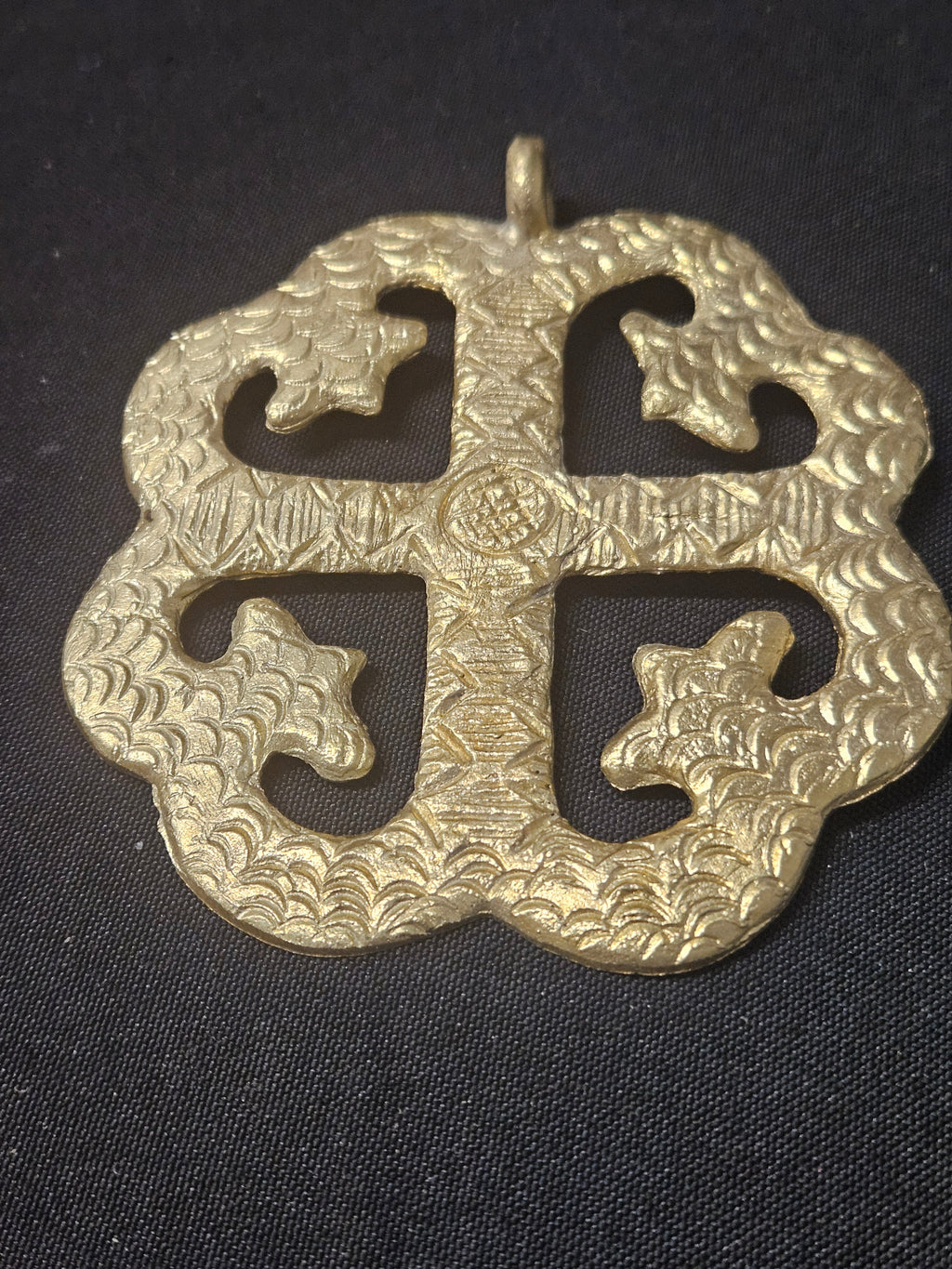 Large Handcrafted Onyame Dua African Brass Pendant | Authentic Ghana Adinkra Symbol